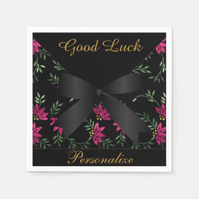 Servilleta De Papel Elegante Purpurina rosa floral (Anverso)