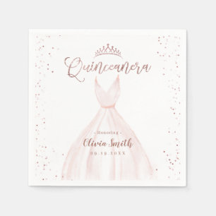 Servilleta De Papel Elegante purpurina rosa oro con vestido quinceañer