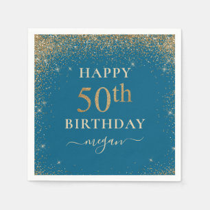 Servilleta De Papel Elegante Purpurina Turquesa 50 cumpleaños