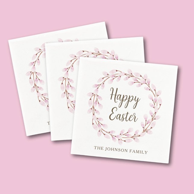 Servilleta De Papel Elegante Pussy Willow Feliz Pascua (Elegant Pink Pussy Willow Happy Easter Napkins)