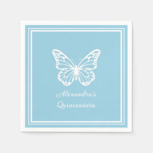 Servilleta De Papel Elegante Quinceañera Azul Claro - Mariposa 