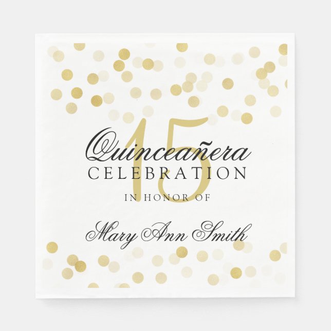 Servilleta De Papel Elegante Quinceanera Fiesta Relieve metalizado dor (Anverso)