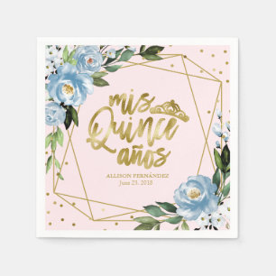 Servilleta De Papel Elegante Quinceanera floral azul
