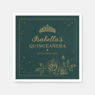 Servilleta De Papel Elegante Quinceañera Floral Dorada Verde