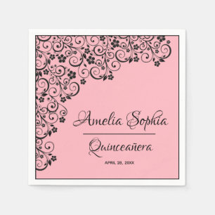Servilleta De Papel Elegante Quinceañera negras nadando en rosa