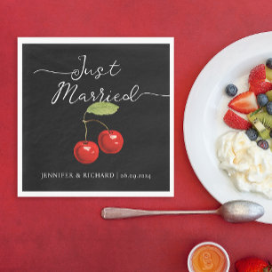 Servilleta De Papel Elegante recién casada cerezas retro negro Boda