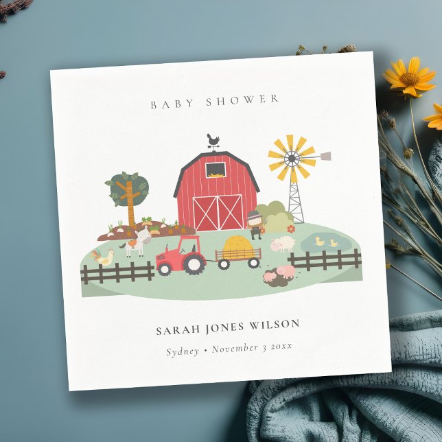 Servilleta De Papel Elegante Red Barnyard Farm Animal Baby Shower (Subido por el creador)