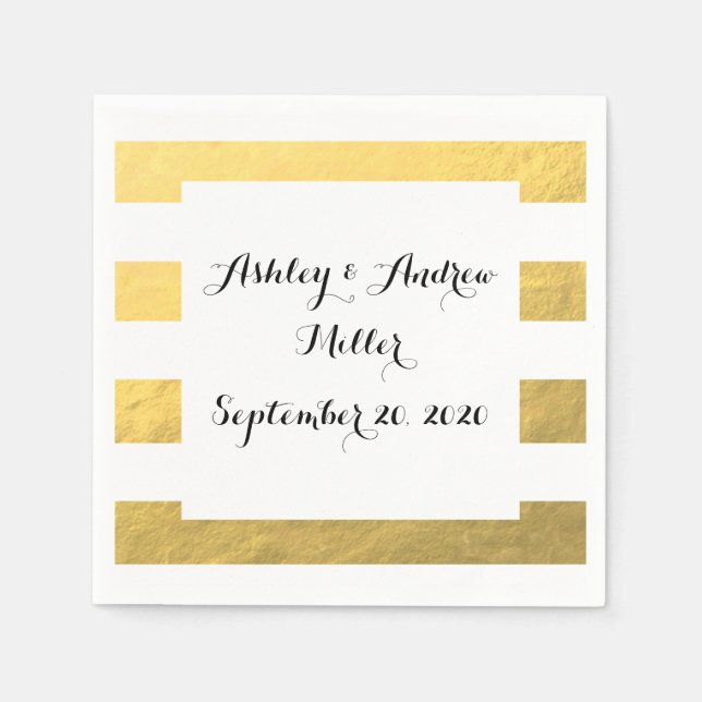 Servilleta De Papel Elegante Relieve metalizado dorado de franjas blan (Anverso)