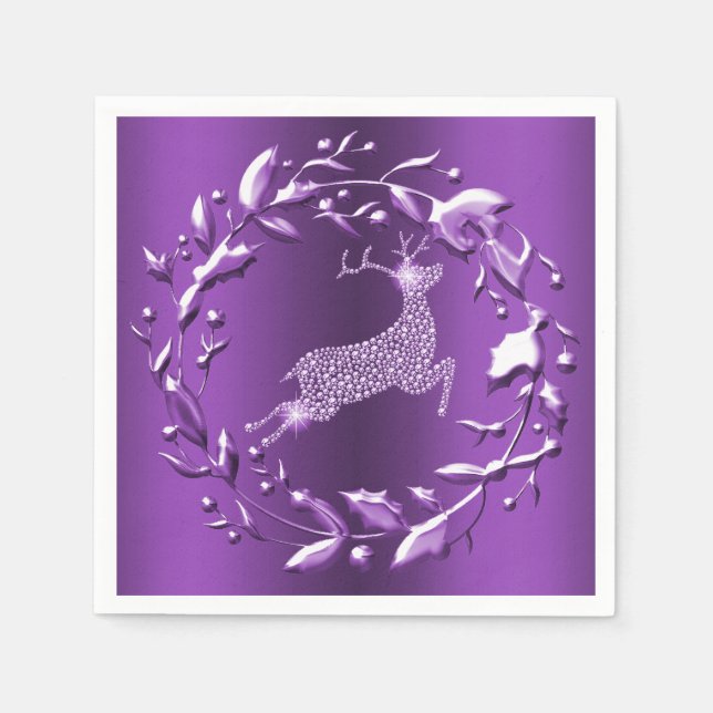 Servilleta De Papel Elegante reno morado Navidad (Anverso)