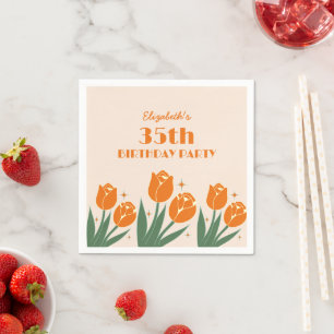 Servilleta De Papel Elegante retro Tulip Floral Naranja Cumpleaños