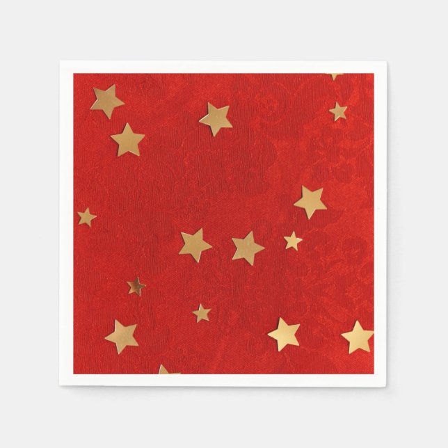 Servilleta de papel elegante roja con estrellas do (Anverso)
