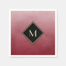 Servilleta De Papel Elegante Rojo Cepillado Con Monograma Dorado Senci