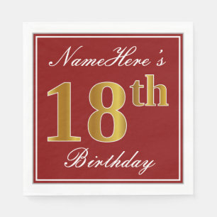 Servilleta De Papel Elegante rojo, falso oro 18 cumpleaños + nombre pe