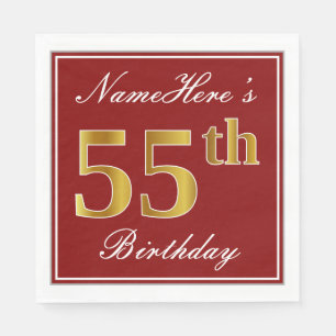 Servilleta De Papel Elegante rojo, falso oro 55 cumpleaños + nombre pe