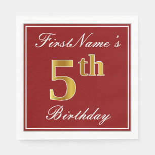 Servilleta De Papel Elegante rojo, falso oro 5 cumpleaños + nombre per