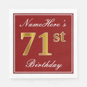 Servilleta De Papel Elegante rojo, falso oro 71 cumpleaños + nombre pe