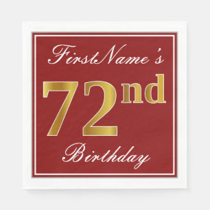 Servilleta De Papel Elegante rojo, falso oro 72 cumpleaños + nombre pe