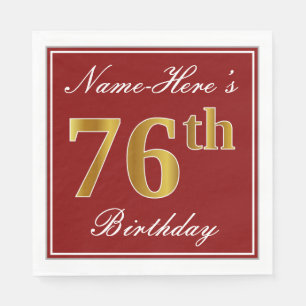 Servilleta De Papel Elegante rojo, falso oro 76º cumpleaños + nombre p