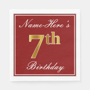 Servilleta De Papel Elegante rojo, falso oro 7 cumpleaños + nombre per