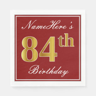Servilleta De Papel Elegante rojo, falso oro 84 cumpleaños + nombre p