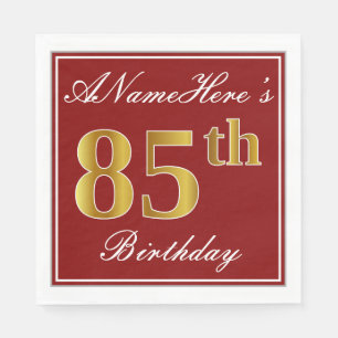 Servilleta De Papel Elegante rojo, falso oro 85 cumpleaños + nombre pe