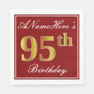 Servilleta De Papel Elegante rojo, falso oro 95 cumpleaños + nombre p