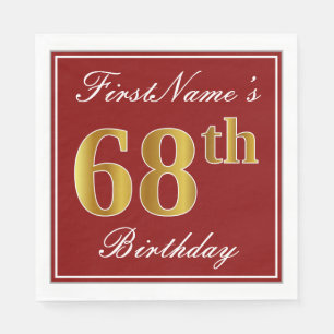 Servilleta De Papel Elegante Rojo, Faux Gold 68th Birthday + Nombre pe
