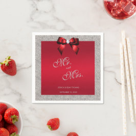 Servilleta De Papel Elegante rojo rubí, Boda Purpurina plateado