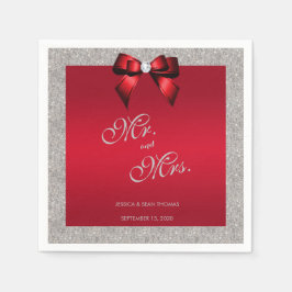 Servilleta De Papel Elegante rojo rubí, Boda Purpurina plateado