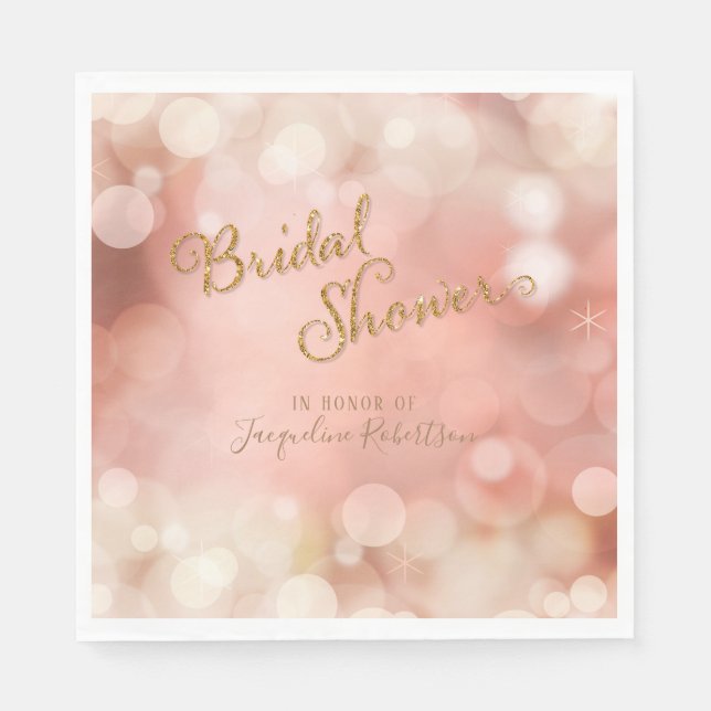 Servilleta De Papel Elegante Romántico Bokeh Sparkle Rubor Pink Bridal (Anverso)