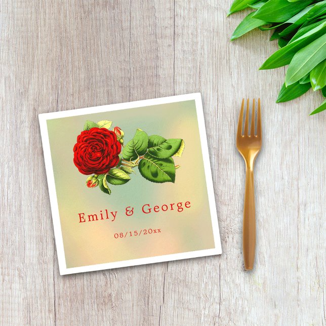 Servilleta De Papel Elegante Romántico Rojo Rosa Verano Boda Floral (Subido por el creador)