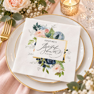 Servilleta De Papel Elegante Rosa Azul Aguamarina Bridal Shower en Acu