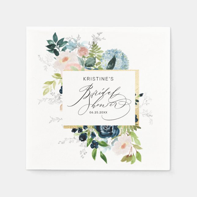 Servilleta De Papel Elegante Rosa azul rosado acuarela ducha de novia (Anverso)