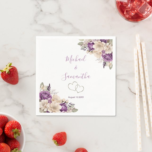 Servilleta De Papel Elegante Rosa Boda morado e marfil (In situ)