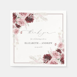 Servilleta De Papel Elegante Rosa Borgoña  Boda acuarela