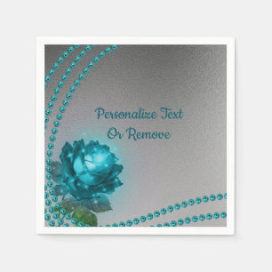 Servilleta De Papel Elegante Rosa Cristal Azul Romántico con Perlas