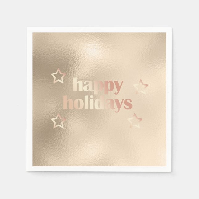 Servilleta De Papel Elegante rosa de cobre Navidades Felices Fiestas (Anverso)