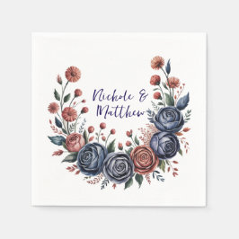 Servilleta De Papel Elegante Rosa de la Marina y Boda de Terracota Flo