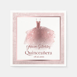 Servilleta De Papel Elegante Rosa Dorado Vestido Quinceañera