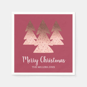 Servilleta De Papel Elegante rosa dorado y rojo Merry Christmas tree