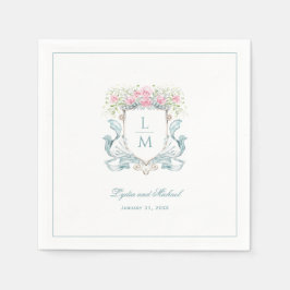 Servilleta De Papel Elegante Rosa Escudo con Bow | Boda de monograma