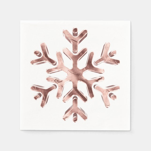 Servilleta De Papel Elegante Rosa Fiesta de invierno con copo de nieve (Anverso)
