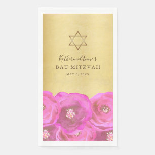 Servilleta De Papel Elegante Rosa Flor de Oro Bat Mitzvah