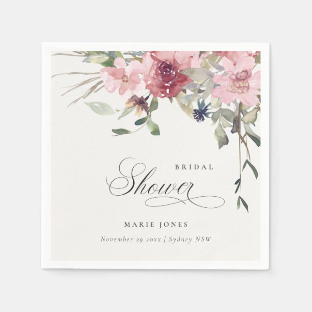 Servilleta De Papel Elegante Rosa Floral Bridal Dusky Blush (Anverso)
