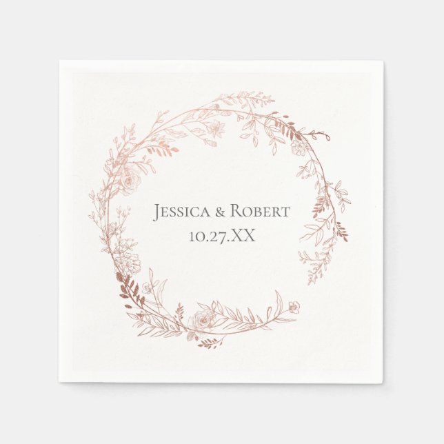 Servilleta De Papel Elegante Rosa floral de oro personalizado (Anverso)