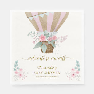 Servilleta De Papel Elegante rosa Floral Hot Air Balloon Baby Shower