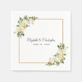 Servilleta De Papel Elegante Rosa Floral Metálico Boda de oro Decoraci