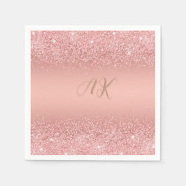 Servilleta De Papel Elegante Rosa Gold Luxe Shimmer Monograma