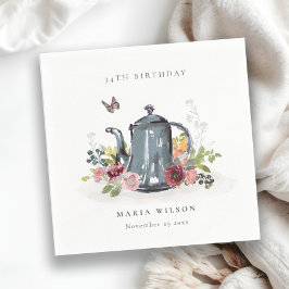 Servilleta De Papel Elegante Rosa Leafy Tetera Floral Cualquier cumple