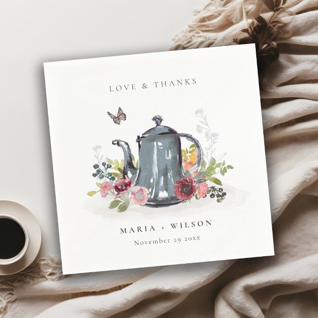 Servilleta De Papel Elegante Rosa lindo y alegre Boda de tetera floral (Subido por el creador)